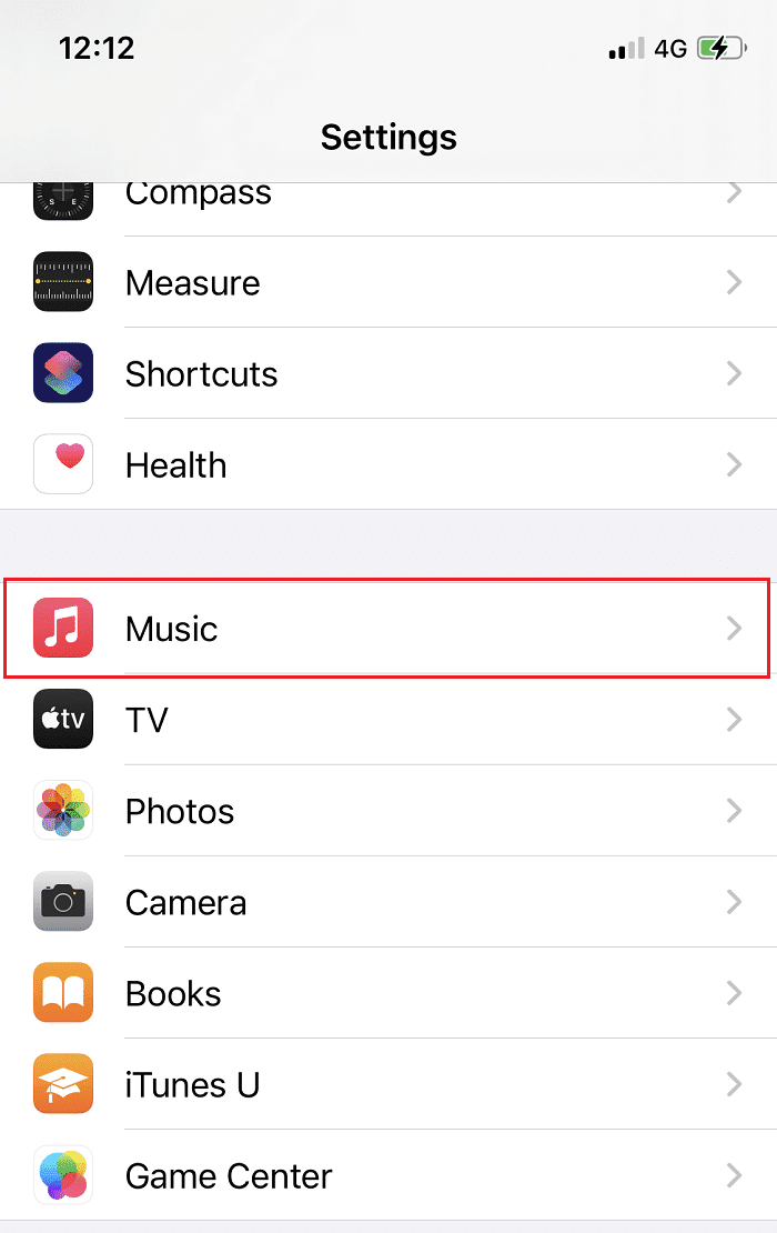 En el menú Configuración, seleccione Música, como se muestra.
