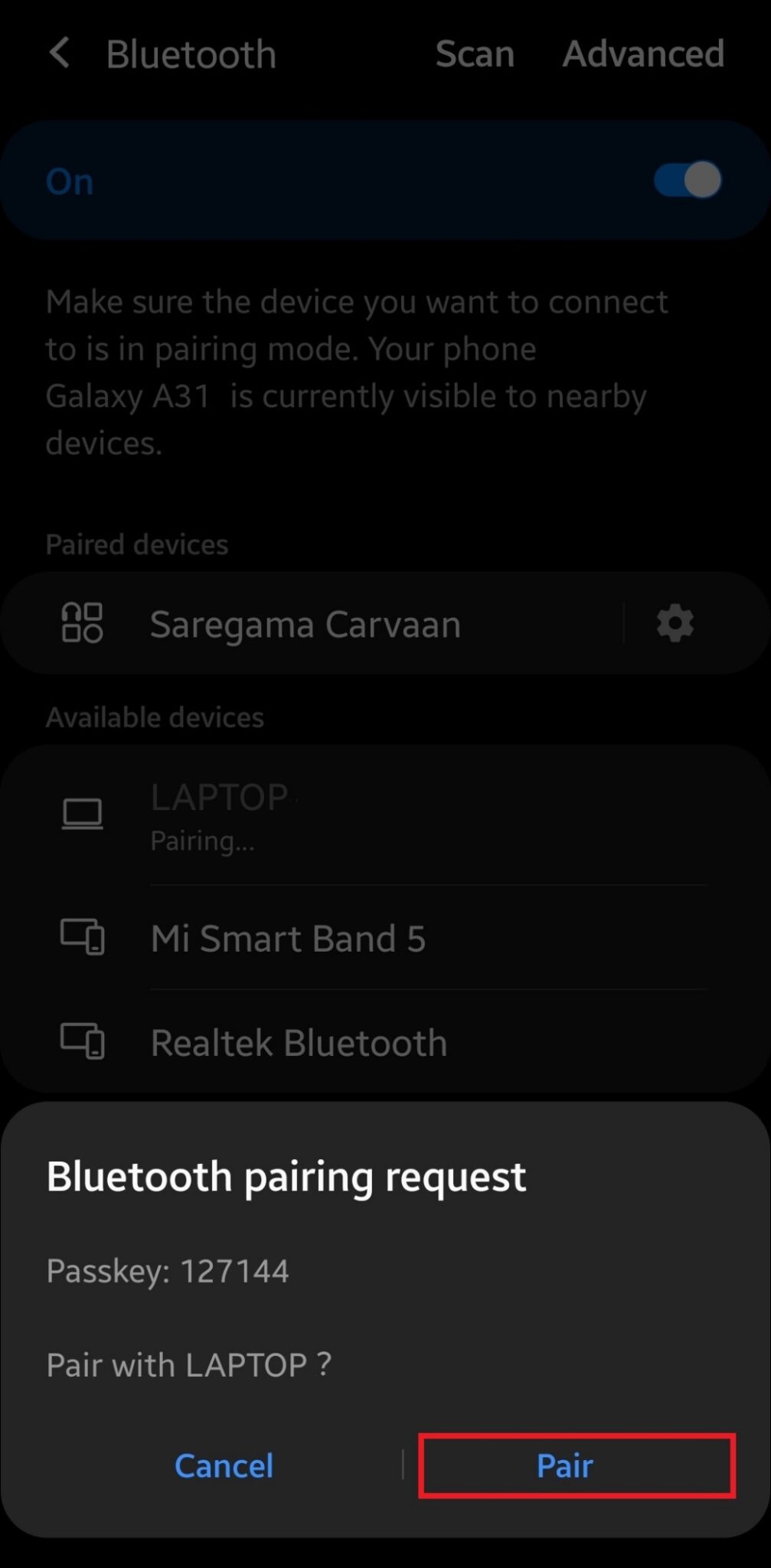 Ahora pedirá una solicitud de emparejamiento de Bluetooth. Toque Emparejar | Cómo cambiar el nombre del dispositivo Bluetooth en Windows 10