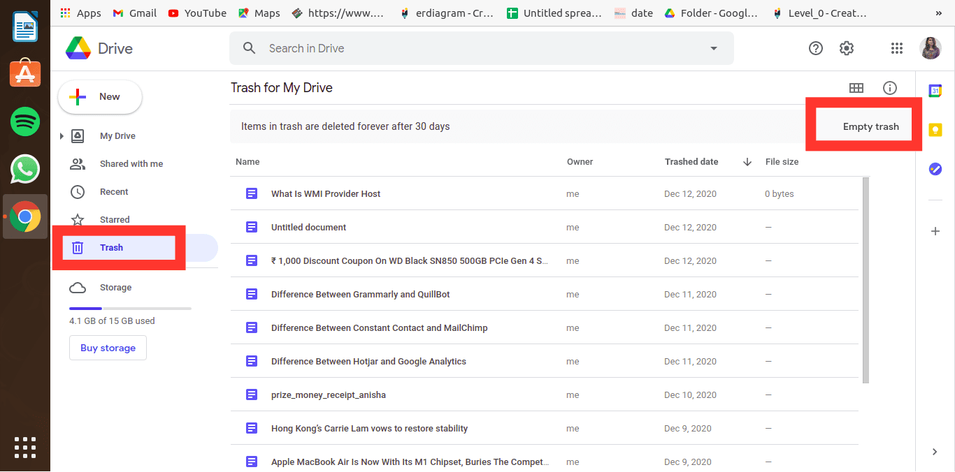 seleccionando el botón 'Vaciar papelera' en la sección Papelera, puede borrar por completo los archivos eliminados de la papelera.