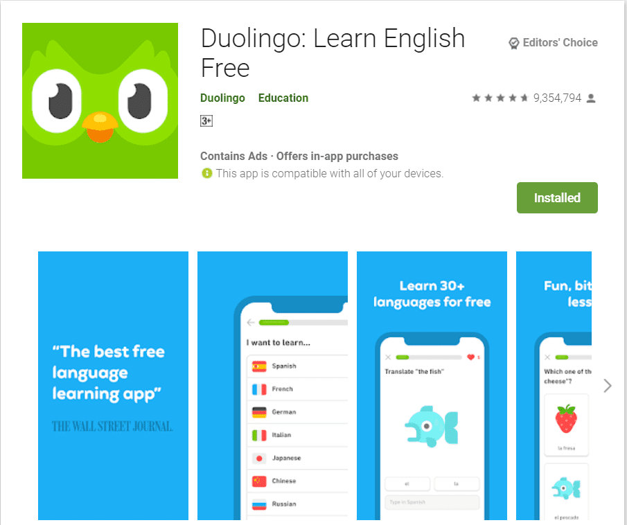 Duolingo |  Las mejores aplicaciones de gramática para Android en 2020