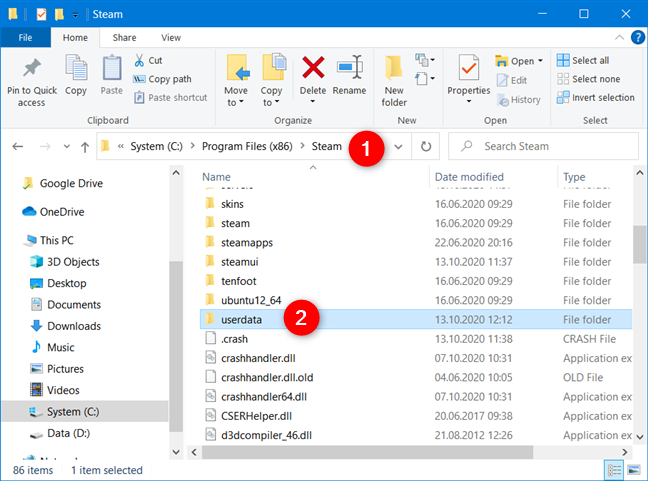 La carpeta de datos de usuario de la carpeta Steam