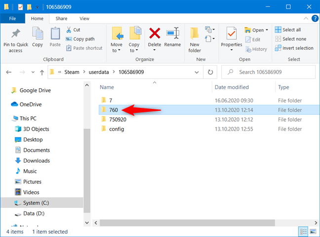 La carpeta 760 de la carpeta de la cuenta de usuario de Steam