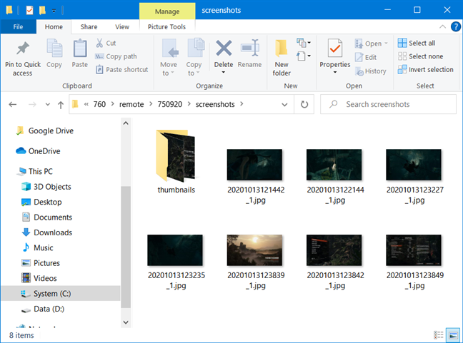 La carpeta de capturas de pantalla de un juego en Steam
