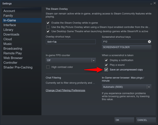 Guarde una copia sin comprimir para las capturas de pantalla de Steam