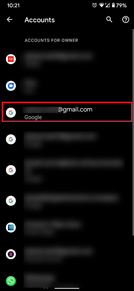 De esta lista, toque cualquier cuenta de Google.