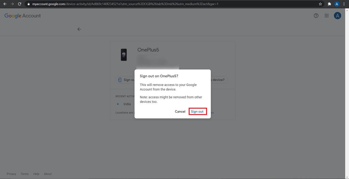 Toque 'Cerrar sesión' para eliminar la cuenta de Google de su dispositivo Android. | Cómo eliminar una cuenta de Google de su dispositivo Android