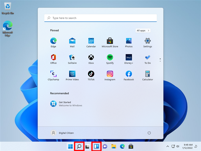 Escritorio y menú de inicio de Windows 11