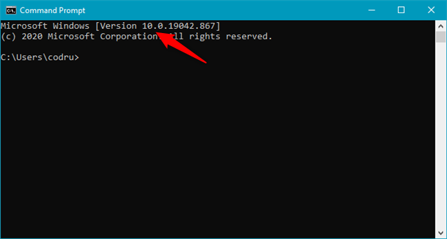 Windows 10 se muestra como la versión 10 y el número de compilación por debajo de 22000 en el símbolo del sistema