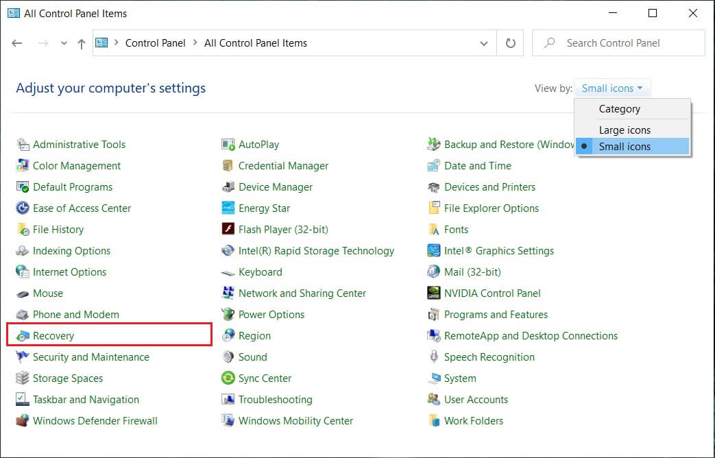 Cambie el modo Ver b' a Iconos pequeños