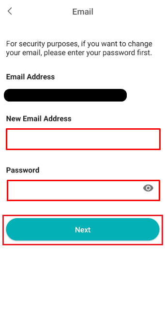 nueva dirección de correo electrónico y contraseña - Siguiente