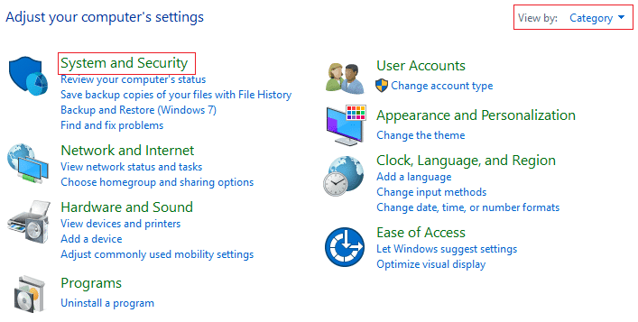 Haga clic en Sistema y seguridad en Panel de control.  Arreglar Steam que no descarga juegos