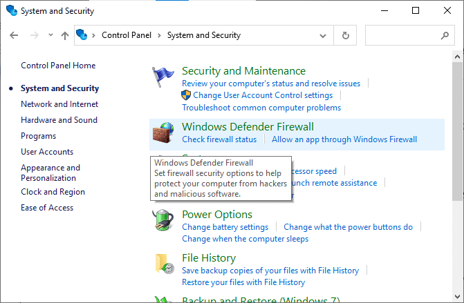 Ahora, haga clic en Firewall de Windows Defender.  Arreglar Steam que no descarga juegos