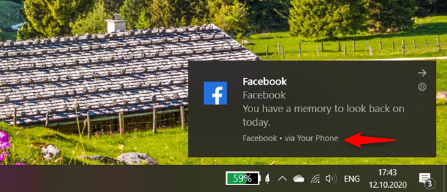 Recibir una notificación de la aplicación Your Phone de Windows 10