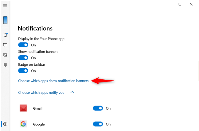 Elija qué aplicaciones muestran banners de notificación