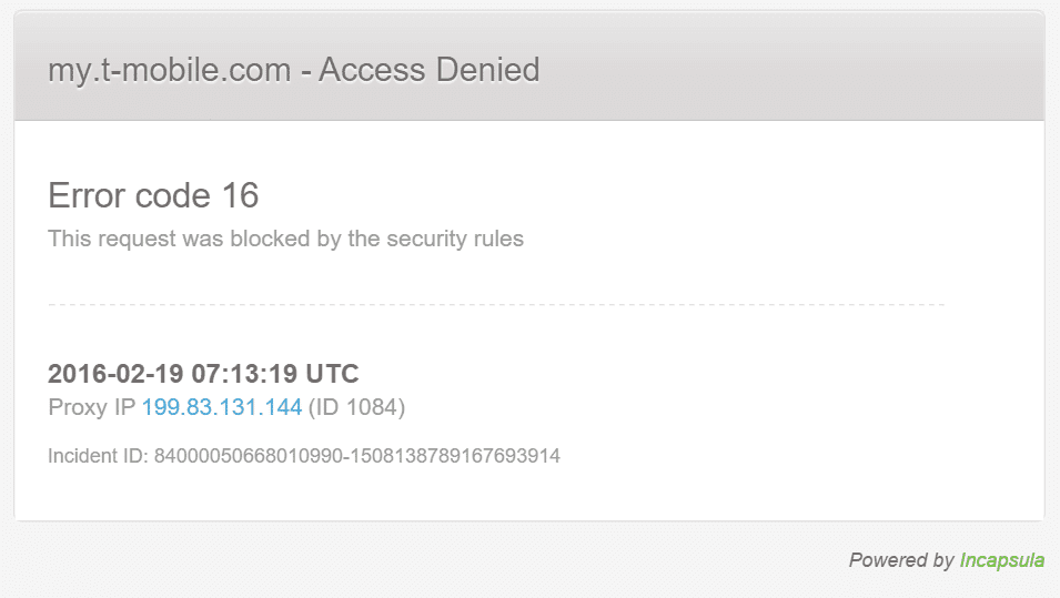 Arreglar el código de error 16 Esta solicitud fue bloqueada por reglas de seguridad