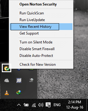 norton security ver historial reciente
