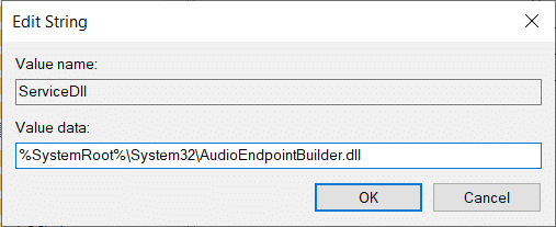 Reemplace el valor predeterminado de ServiceDLL a este