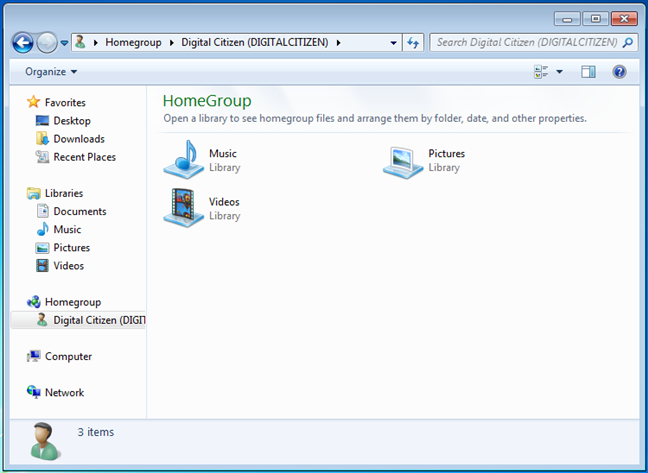 Lo que una computadora con Windows 7 compartió con Homegroup