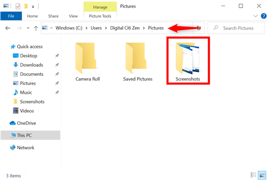 Vaya a la carpeta Capturas de pantalla de Windows 10