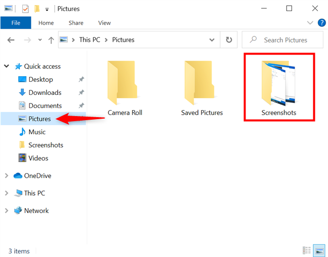 Use Acceso rápido para acceder a la carpeta Capturas de pantalla de Windows 10