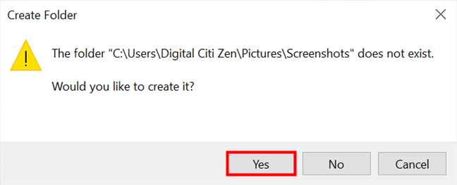 Vuelva a crear la carpeta de capturas de pantalla predeterminada en Windows 10 para volver a la ubicación inicial para guardar las capturas