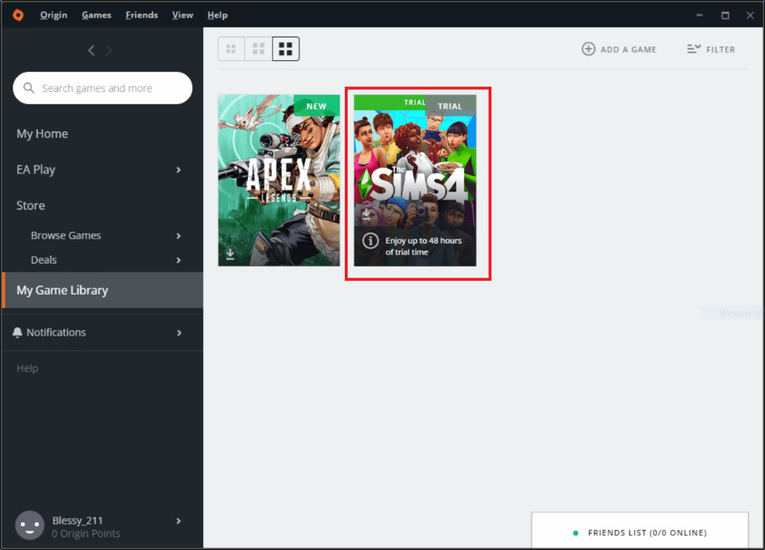 haz clic en el mosaico de Los Sims 4.  5 formas de arreglar Sims 4 que no pueden iniciar el contenido de sus datos de usuario