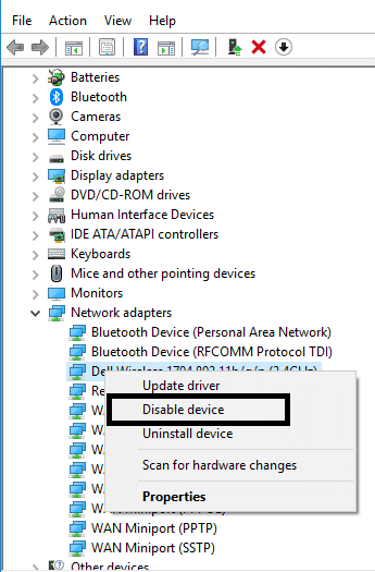 Haga clic con el botón derecho en el adaptador de Windows y seleccione Habilitar la opción de dispositivo |  Arreglar el punto de acceso móvil que no funciona en Windows 10