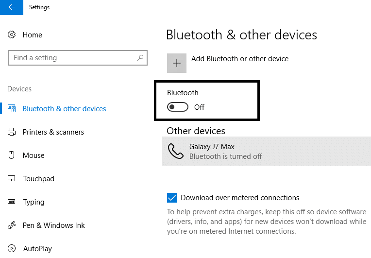 Vaya a Configuración-Dispositivos-Bluetooth y luego apáguelo |  Arreglar el punto de acceso móvil no funciona