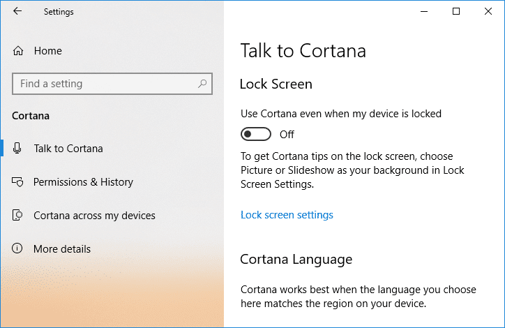 Deshabilitar o deshabilitar Usar Cortana, incluso cuando mi dispositivo está bloqueado