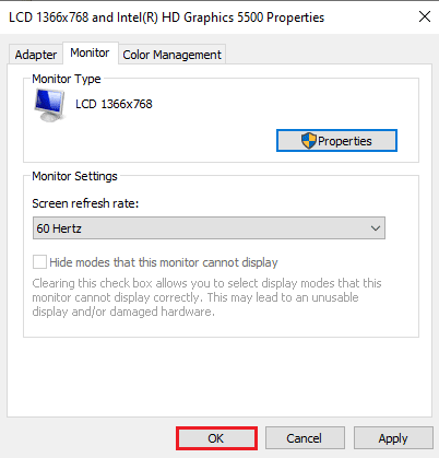 Haga clic en el botón Aceptar.  Arreglar 144Hz que no aparece en Windows 10