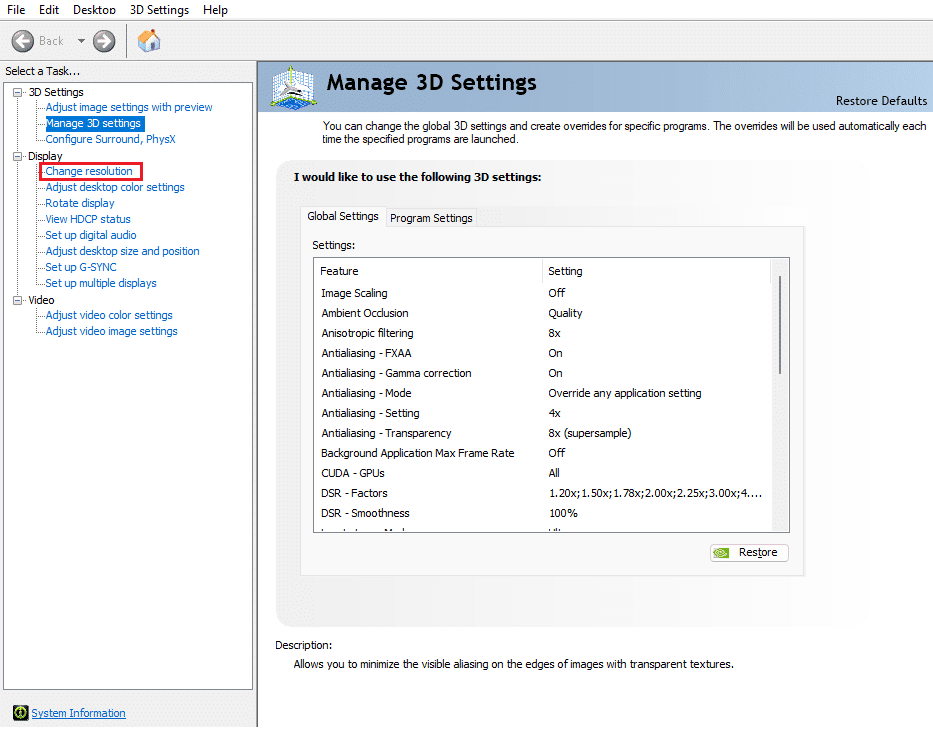 cambie la resolución en la configuración de pantalla.  Arreglar 144Hz que no aparece en Windows 10