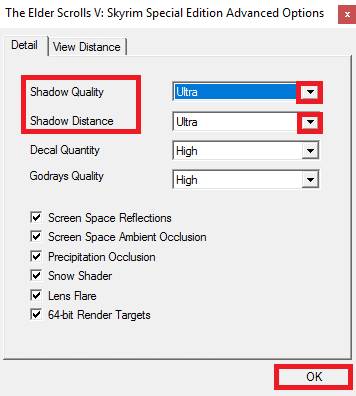 haga clic en el botón de flecha que se encuentra junto a las opciones de Distancia de sombra de la banda Calidad de sombra.  Arreglar 144Hz que no aparece en Windows 10