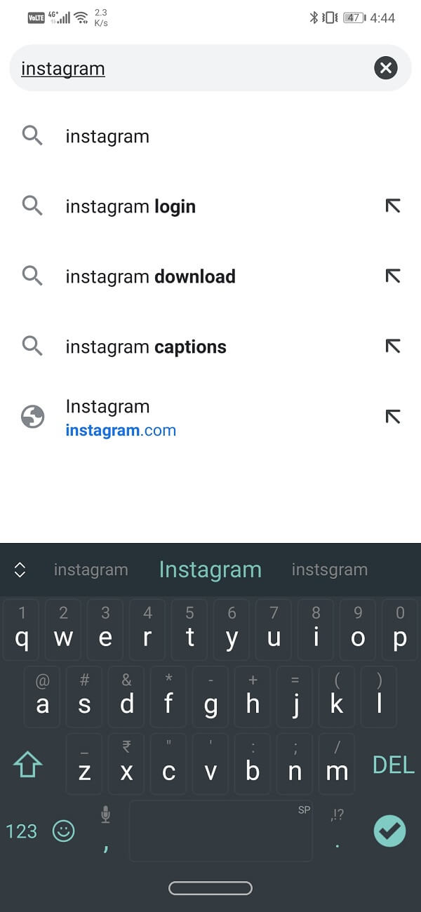 Escriba Instagram en la barra de búsqueda y presione enter