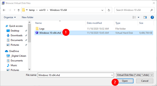 Explore los archivos del disco virtual y seleccione el que desea montar