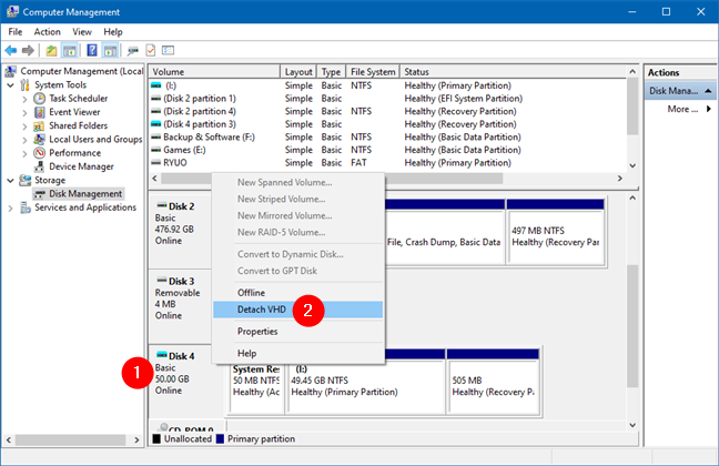 Desmontar VHD en Windows: Separar VHD