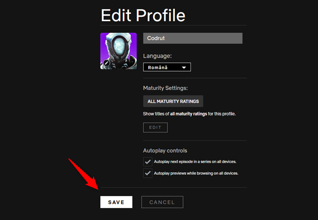 Guardar la nueva configuración de idioma del perfil de Netflix