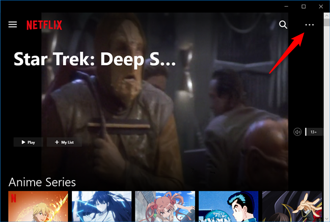 El botón de menú de la aplicación de Netflix para Windows 10