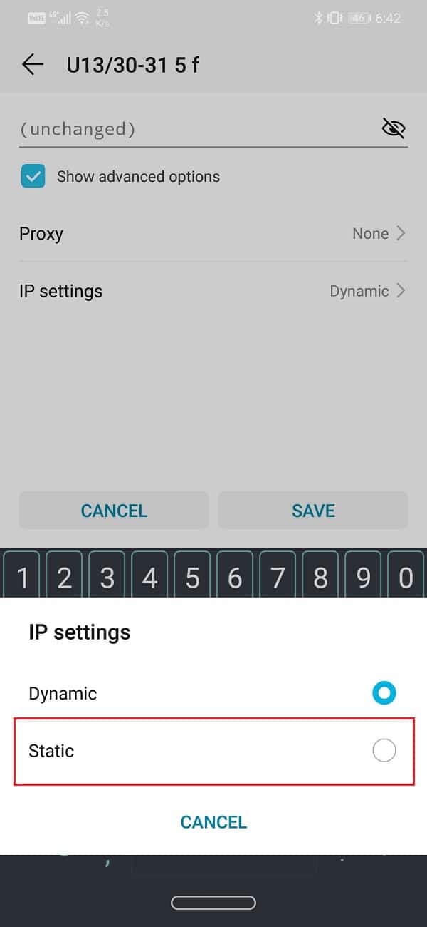 Seleccione la configuración de IP y cámbiela a estática |  Cómo reparar el error de autenticación WiFi