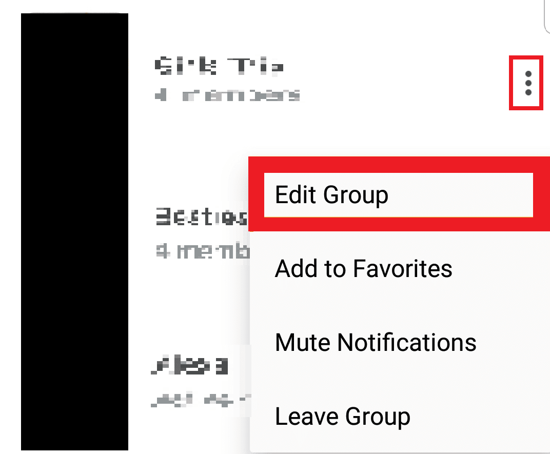 Toque el ícono de tres puntos junto al chat grupal deseado: toque Editar grupo |  Cómo eliminar el perfil de Marco Polo