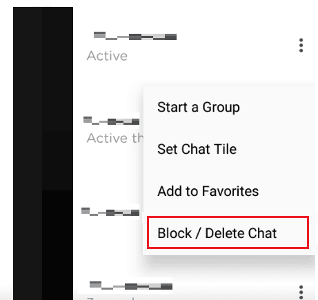 Toque Bloquear o Eliminar chat |  Cómo eliminar el perfil de Marco Polo