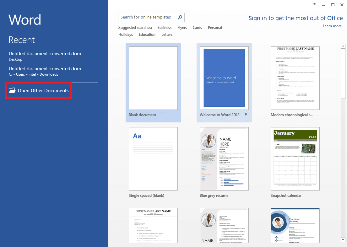 Inicie Word 2013 y abra el documento que desea dibujar.  |  Dibujar en Microsoft Word