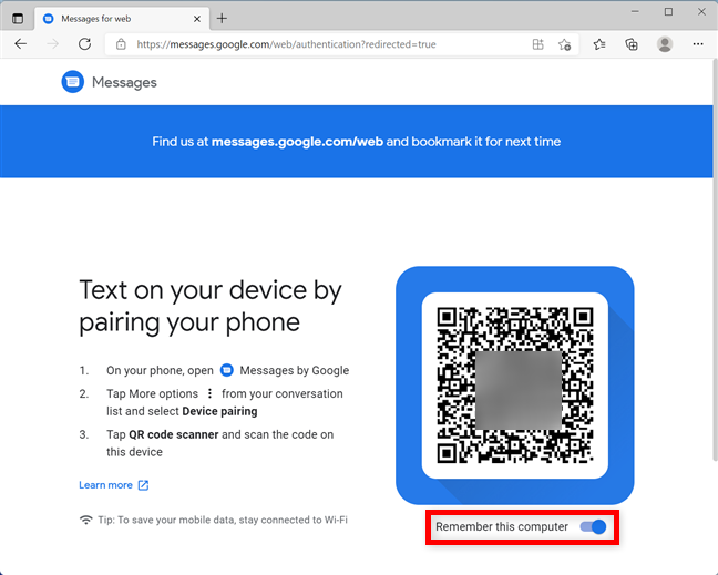 Acceda a Mensajes para la web en su navegador