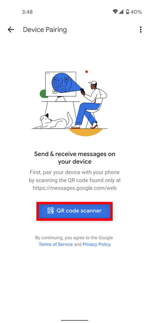 Toque el escáner de código QR y apunte el teléfono a la pantalla de su computadora