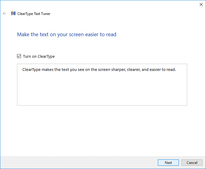Para activar ClearType, marque la opción 