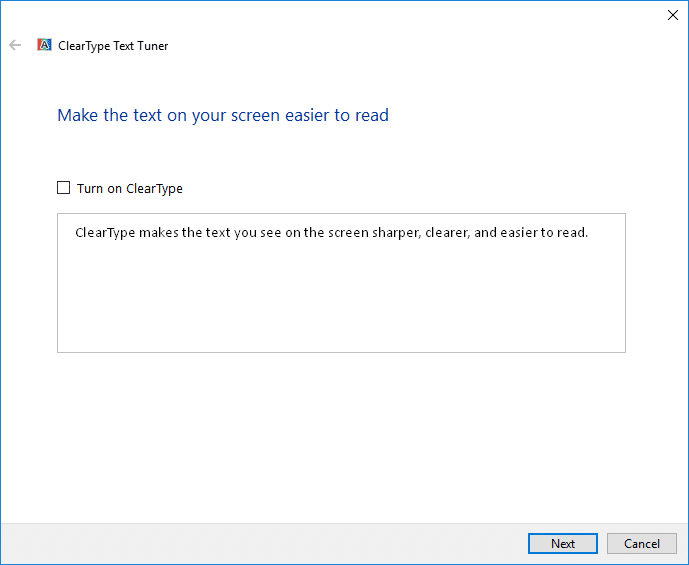Para deshabilitar ClearType, simplemente desmarque Habilitar ClearType