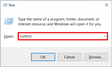 Escriba control en el cuadro de comando ejecutar y presione Entrar para abrir la aplicación Panel de control