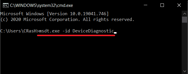Solucionador de problemas de hardware de CMD msdt.exe -id DeviceDiagnostic |  Solución: la cámara de la computadora portátil no funciona en Windows 10