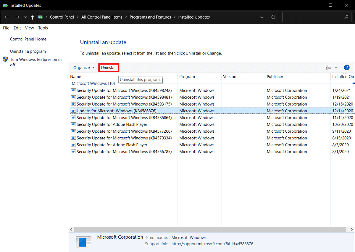 seleccione y haga clic en el botón Desinstalar.  |  Solución: la cámara de la computadora portátil no funciona en Windows 10