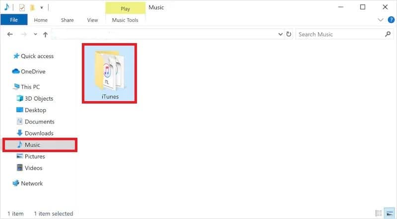 Encuentra la carpeta iTunes Music en tu sistema y ábrela | No se puede leer