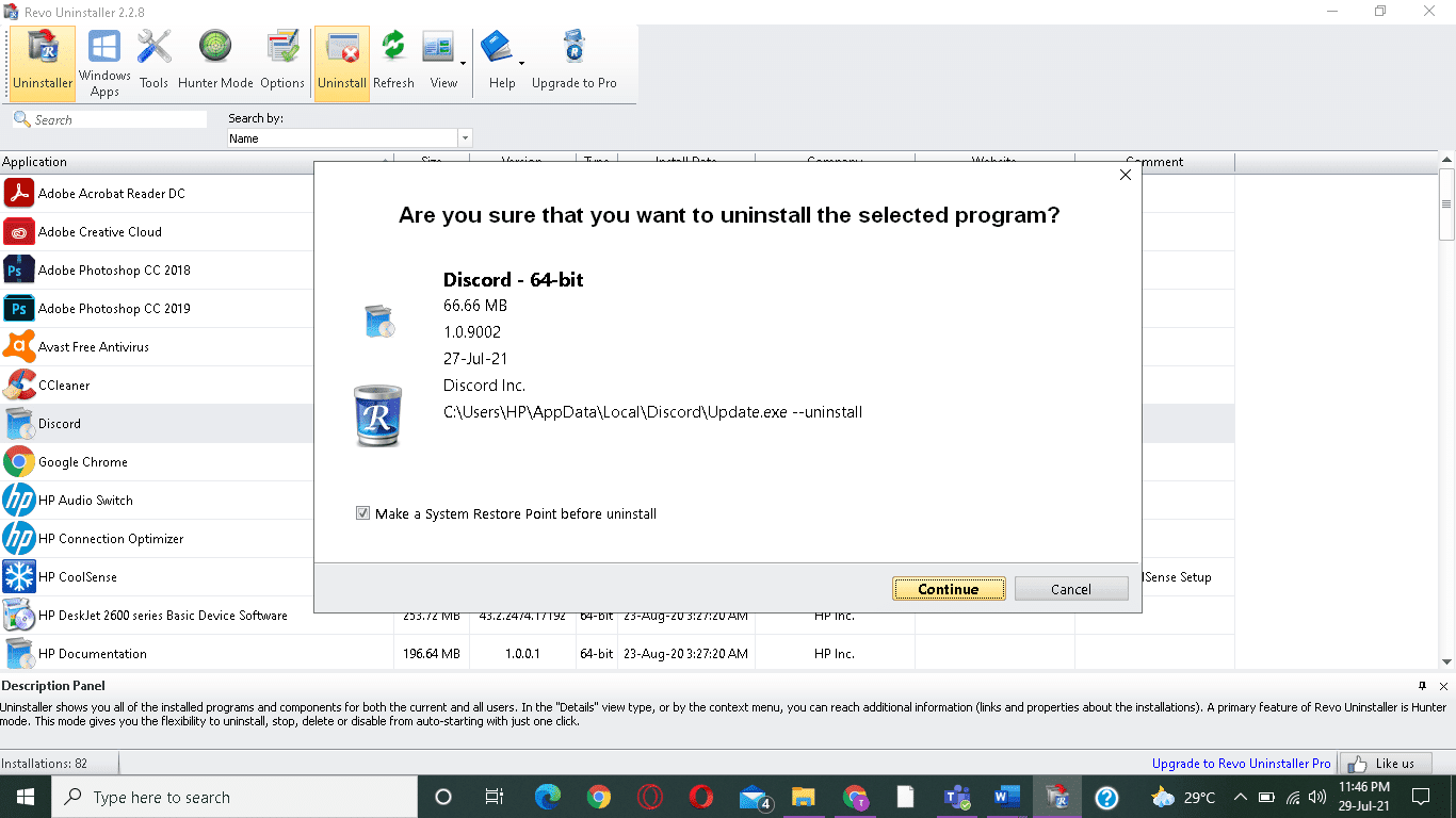 Haga clic en Continuar para confirmar la desinstalación. Error TVAPP 00100 en Xfinity Stream